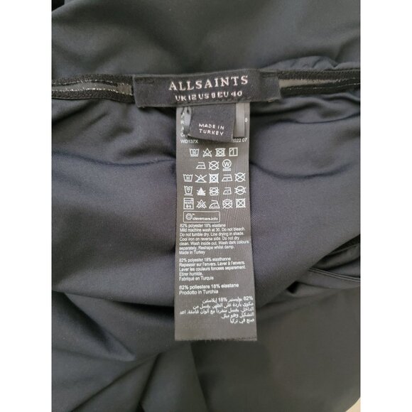 Allsaints CHARLIE Black Spaghetti Strap Midi Dress With Back Slit Sz 8 - Picture 5 of 7